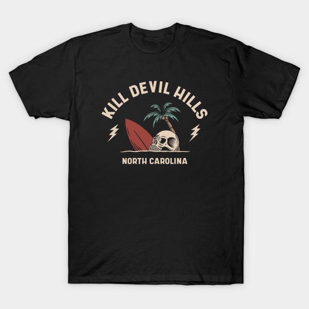 Vintage Surfing Kill Devil Hills North Carolina // Retro Surf Skull T-Shirt by Now Boarding